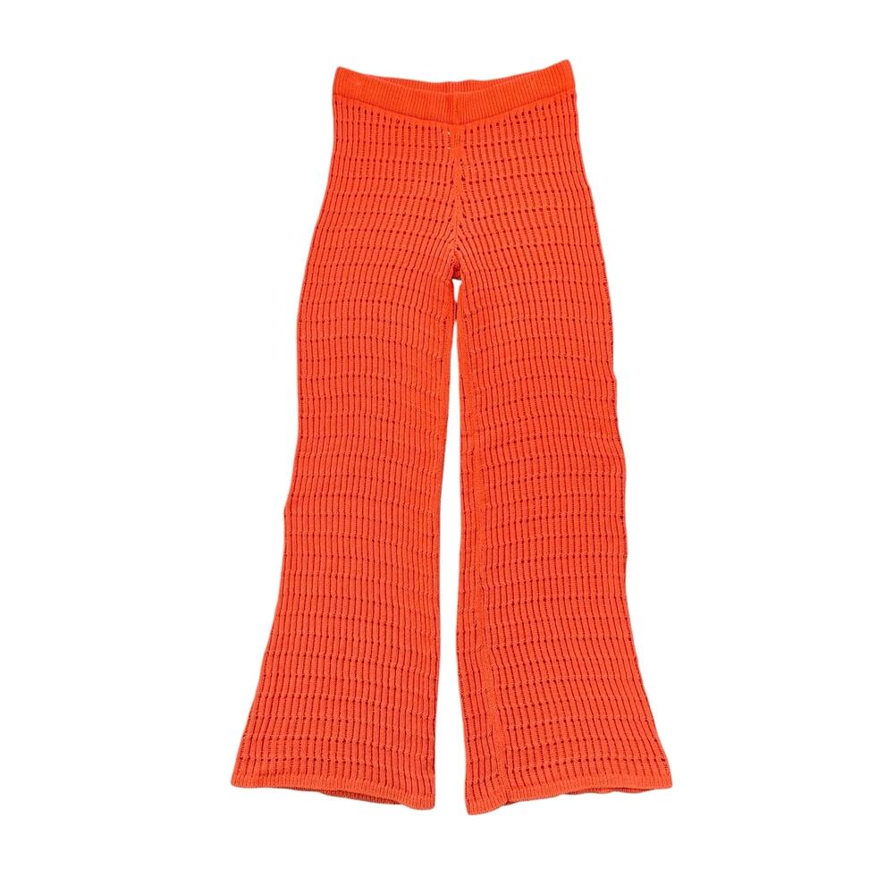 Zara Bright Orange Crochet Open Knit Flare Beachwear Travel Boho Coverup Pants